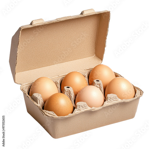 A carton with seven fresh brown eggs, ideal for cooking, baking, or healthy meal prep. Perfect for food-related projects. photo