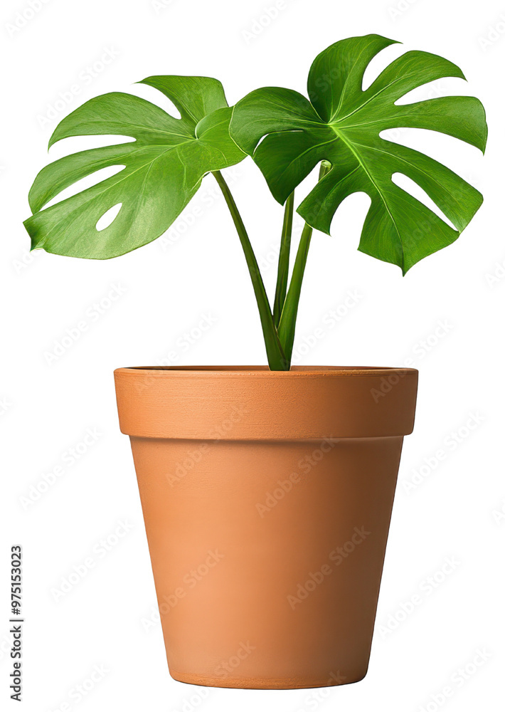 Obraz premium A vibrant green plant in a simple terracotta pot, perfect for enhancing indoor spaces and adding a touch of nature.