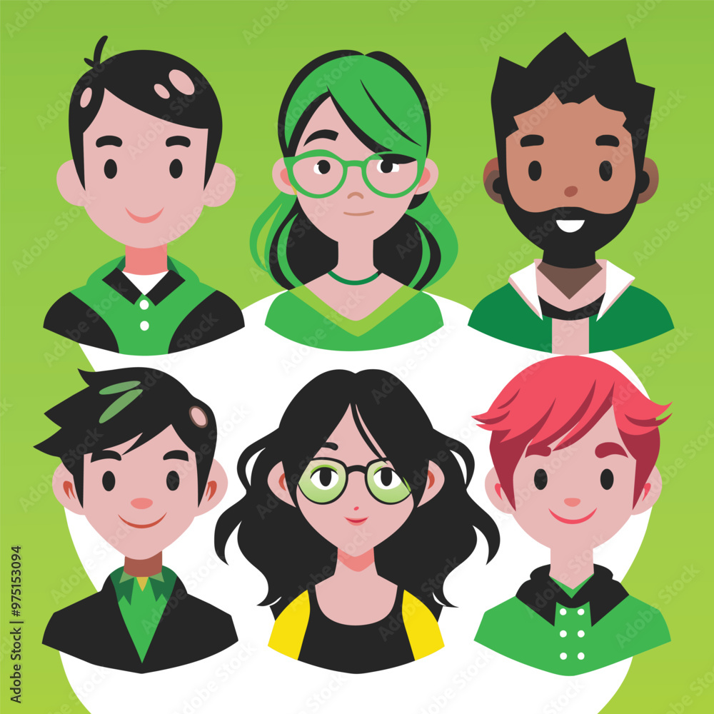 A collection of six engaging vector avatars showcasing diverse characters ready for social networking A collection of six engaging vector avatars showcasing diverse characters ready for social networking