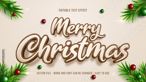 Editable text effect merry christmas, celebration text style effect