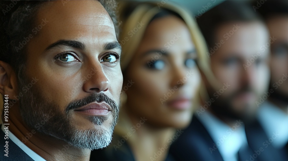 Close-up Portrait of a Man with a Woman and Another Man Out of Focus Behind Him Close-up Portrait of a Man with a Woman and Another Man Out of Focus Behind Him
