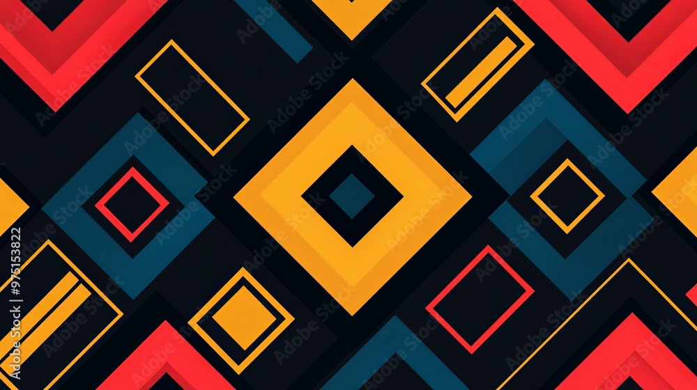 Abstract Geometric Pattern with Red, Yellow, and Blue Shapes on a Black Background Abstract Geometric Pattern with Red, Yellow, and Blue Shapes on a Black Background