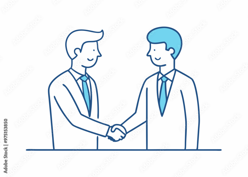 Two business people meeting and shaking hands line drawing minimalistic style Two business people meeting and shaking hands line drawing minimalistic style