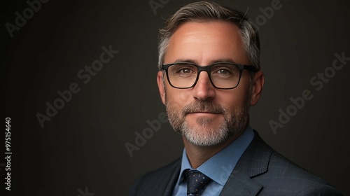 Close-up Portrait of a Confident Man Wearing Glasses and a Suit