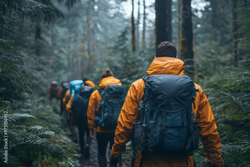 A group of friends exploring a national park, taking in the towering trees and vast landscapes.