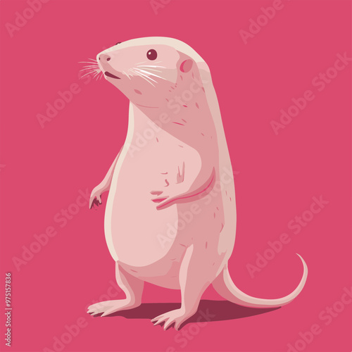 Stylized Illustration of a Standing Pink Rodent