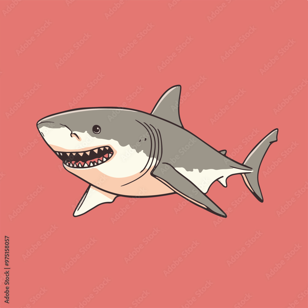 Vector Illustration of a Happy Shark on Coral Background Vector Illustration of a Happy Shark on Coral Background