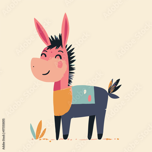 Playful Cartoon Donkey with Colorful Details