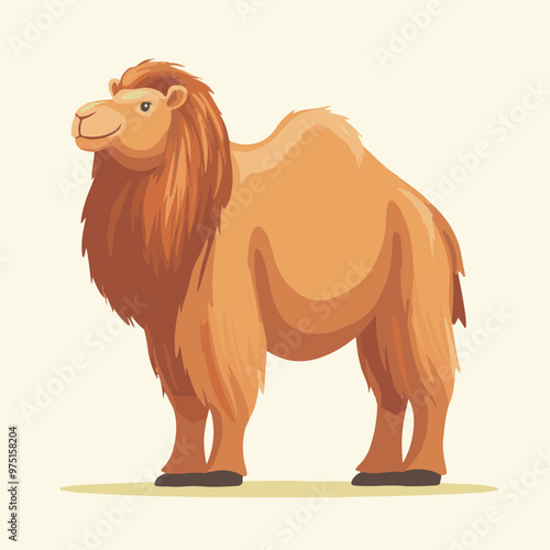 Vector Illustration of a Fluffy Camel in Profile