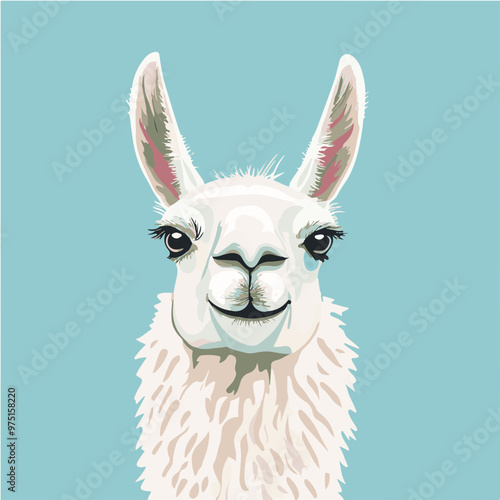 Cute Llama Vector Illustration with Blue Background