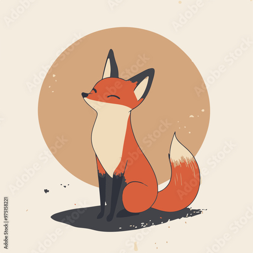 Vector Illustration of a Relaxed Fox with a Circle Background
