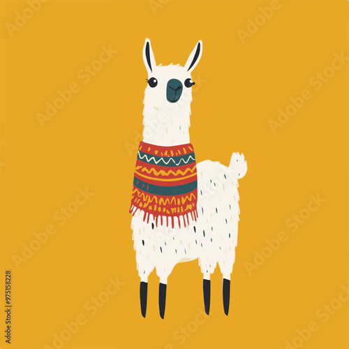 Charming Vector Illustration of a Llama with Scarf