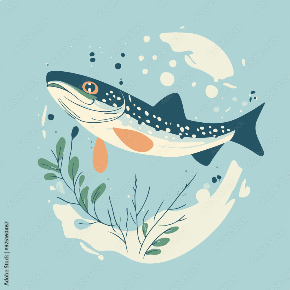 Whimsical Fish Illustration with Aquatic Elements Whimsical Fish Illustration with Aquatic Elements
