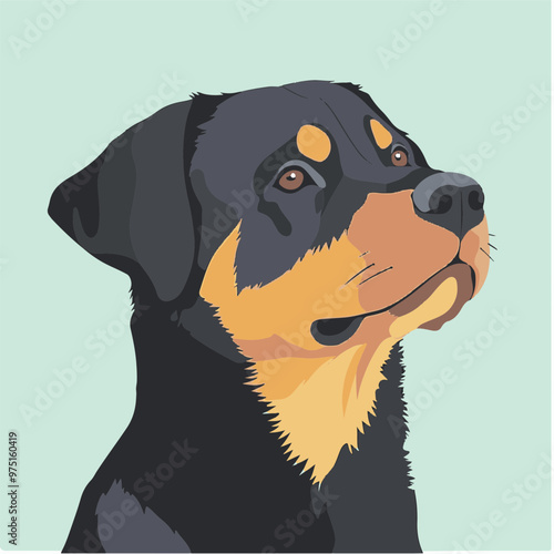 Illustration of a Rottweiler Dog Face on Light Background