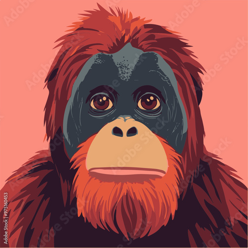 Orangutan Portrait with Vibrant Background Colors