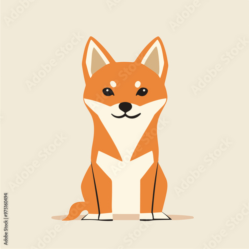 Cute Cartoon Shiba Inu Sitting in Simple Style