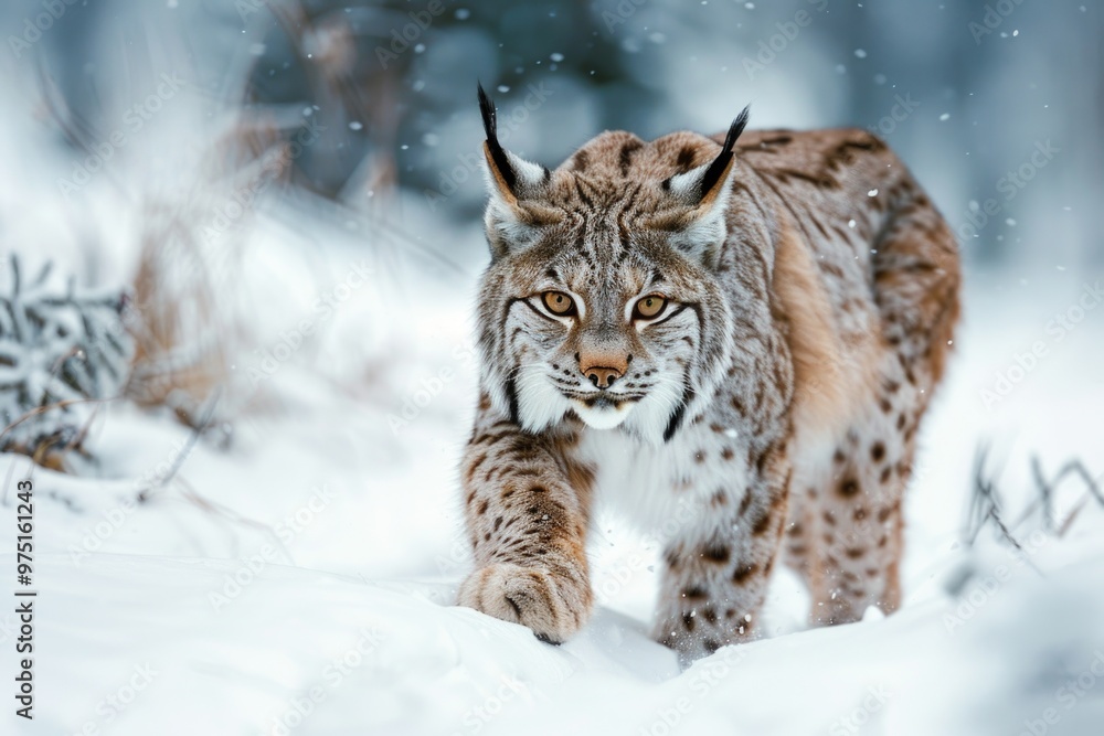 Majestic lynx walking through snowy wilderness AI Majestic lynx walking through snowy wilderness AI