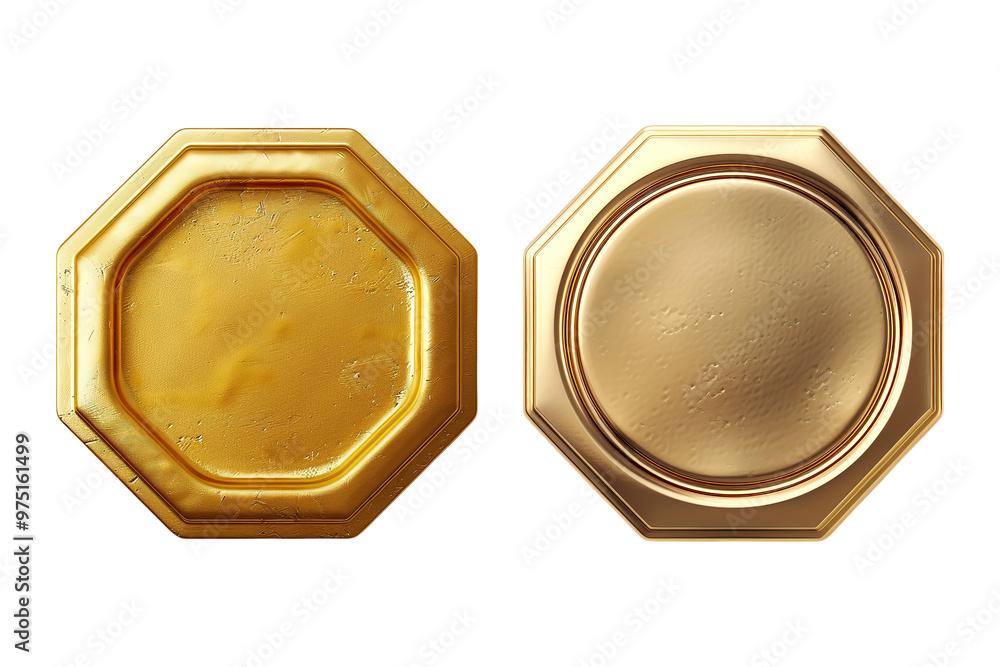 3D Hexagon Gold Buttons on Transparent Background 3D Hexagon Gold Buttons on Transparent Background