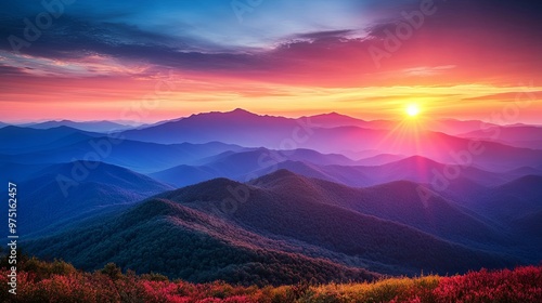 Majestic Mountain Range at Sunrise with a Vibrant Sky