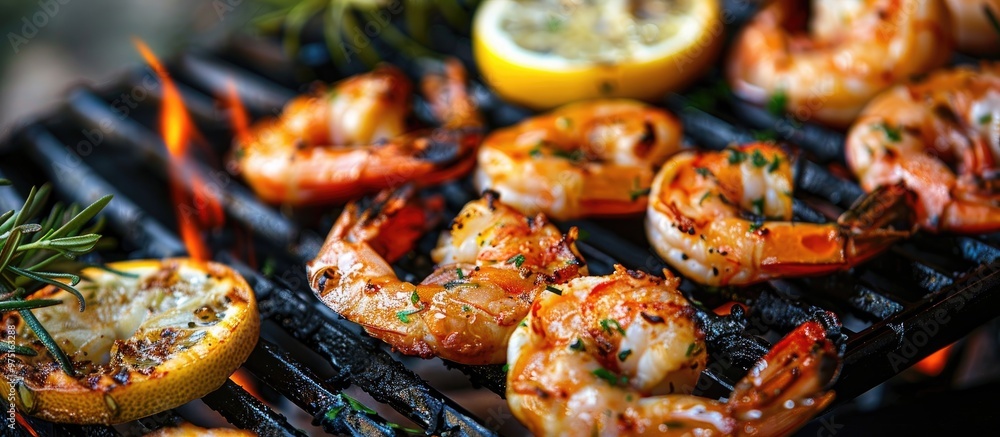 Lots Of Fresh Shrimp On The Grill With A Lemon Lots Of Fresh Shrimp On The Grill With A Lemon