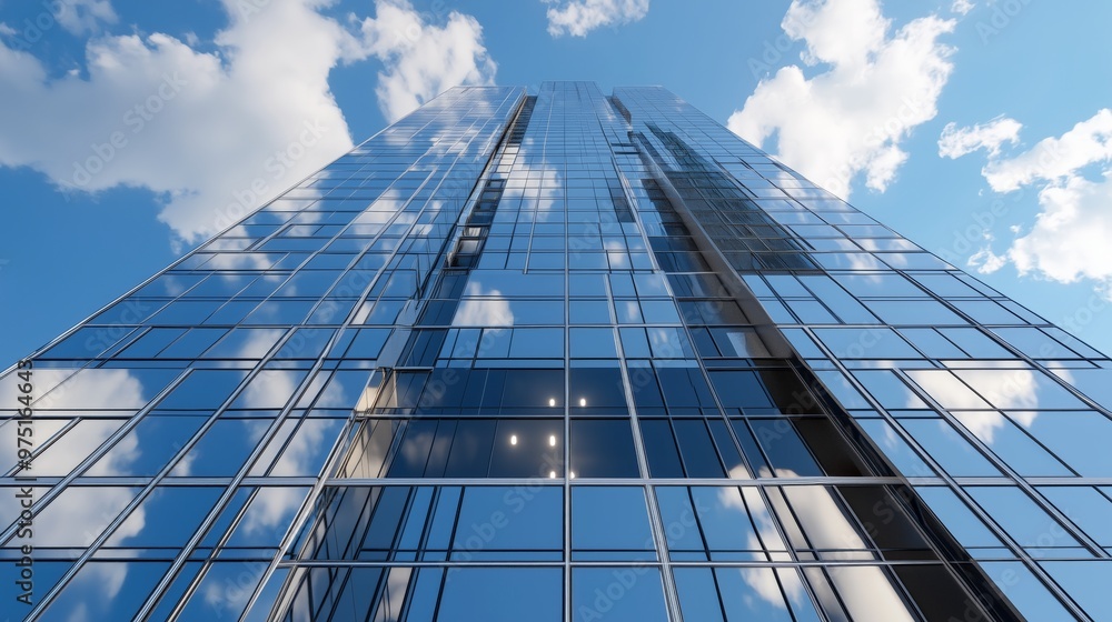 Skyscraper reflective glass panels displaying sky, clouds, urban skyline architecture. AI generated Skyscraper reflective glass panels displaying sky, clouds, urban skyline architecture. AI generated