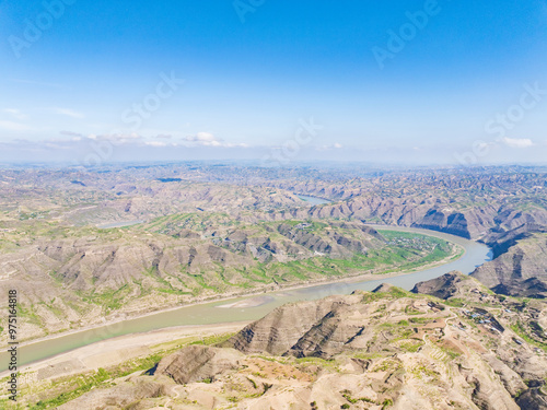 Sunny summer day in the Yellow River Snake Bend Geological Park in Yonghe, Linfen, Shanxi photo