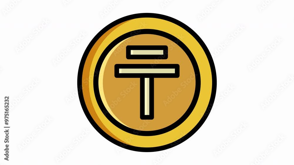 Animated, gold coin featuring Tenge coin, Kazakhstan money symbol, ideal for financial concepts, currency exchange, current money, economics, investment, banking, savings and investment concepts desig Animated, gold coin featuring Tenge coin, Kazakhstan money symbol, ideal for financial concepts, currency exchange, current money, economics, investment, banking, savings and investment concepts desig