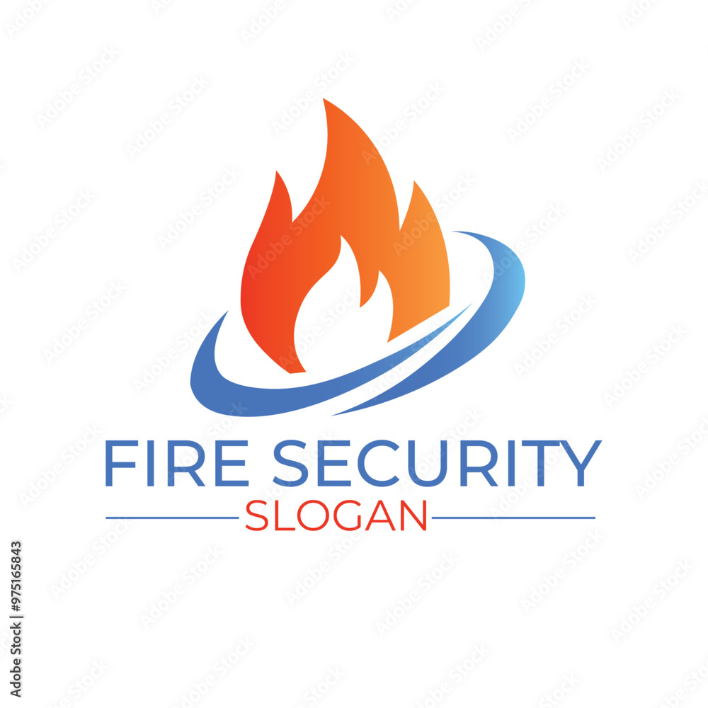 Modern Fire Security Logo, Flame Symbol with Blue Circle for Protection and Safety, Red and Blue Design for Fire Prevention and Suppression Services Modern Fire Security Logo, Flame Symbol with Blue Circle for Protection and Safety, Red and Blue Design for Fire Prevention and Suppression Services