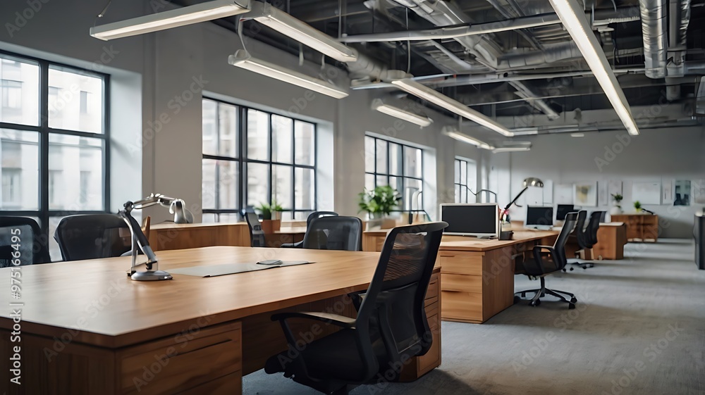 Creative Office Workspace Featuring Modern Office Furniture, Computer Setup, and Natural Lighting, Ideal for Professional Presentations and Corporate Branding Projects Creative Office Workspace Featuring Modern Office Furniture, Computer Setup, and Natural Lighting, Ideal for Professional Presentations and Corporate Branding Projects