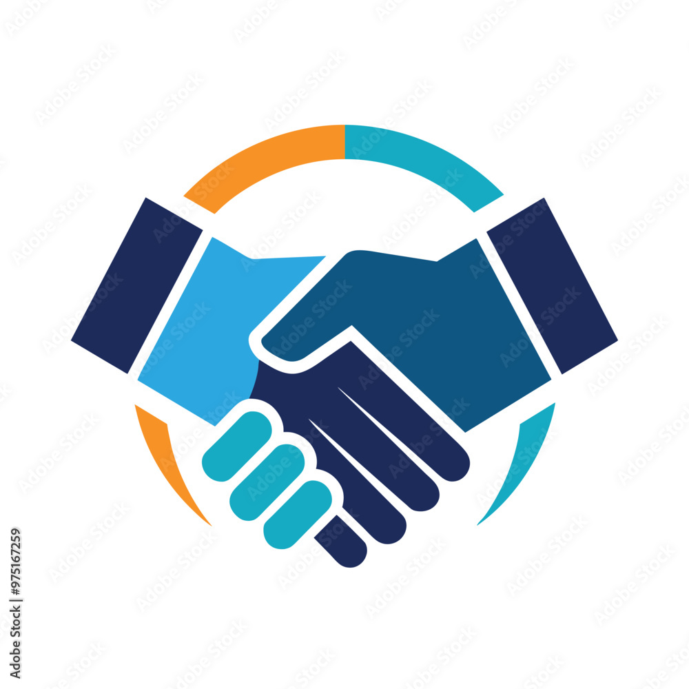 A modern minimalist illustration shows two hands engaged in a handshake symbolizing collaboration and mutual agreement in a professional context A modern minimalist illustration shows two hands engaged in a handshake symbolizing collaboration and mutual agreement in a professional context