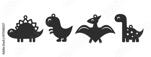 Cute vector design for earring, pendant or keychain with dinosaur shape. Funny jewelry silhouette laser cut template. Cnc cutting with metal, wood or leather