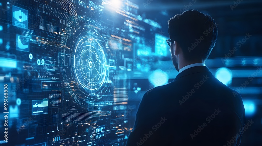 A businessman deploying AI tools across the enterprise, with intelligent assistants automating tasks and optimizing business processes A businessman deploying AI tools across the enterprise, with intelligent assistants automating tasks and optimizing business processes