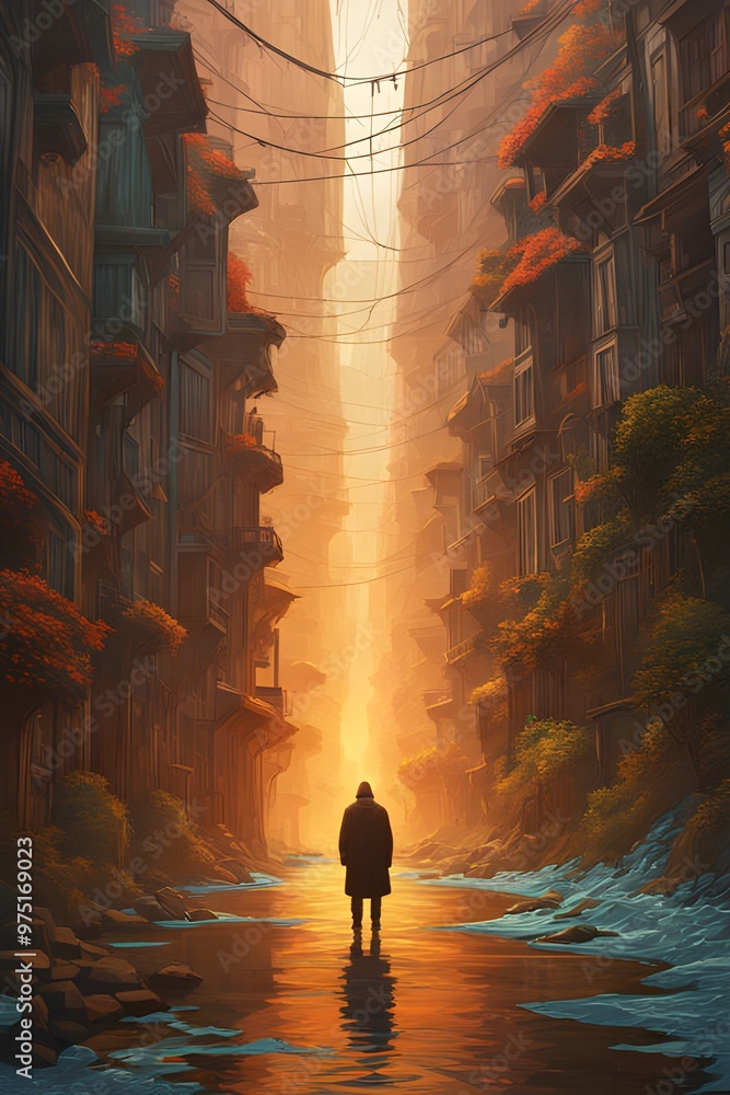 Illustration of a lonely man in the city.
Illustration of a lonely man in the city.