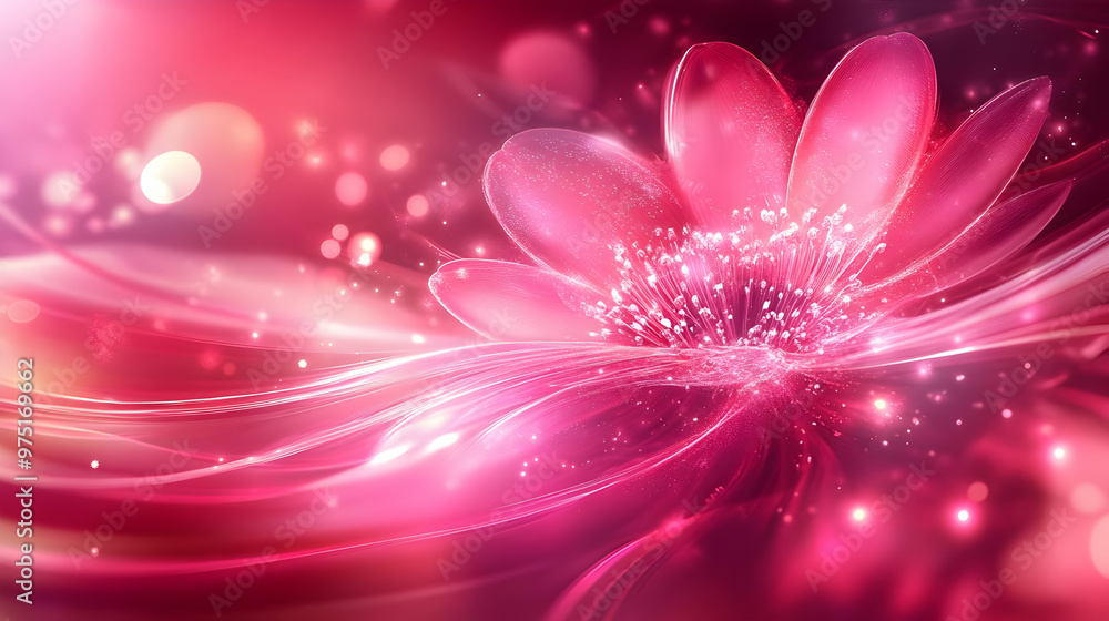 Abstract Pink Flower with Glowing Petals on a Wavy Background Abstract Pink Flower with Glowing Petals on a Wavy Background