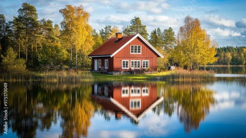 Charming swedish lakeside home with beautiful reflections in tranquil surroundings