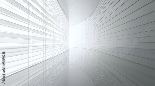 White futuristic hallway with light coming through blinds