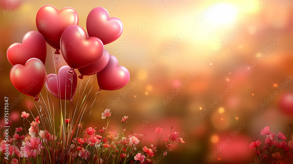 Heart-shaped Balloons Float Above a Field of Flowers Heart-shaped Balloons Float Above a Field of Flowers