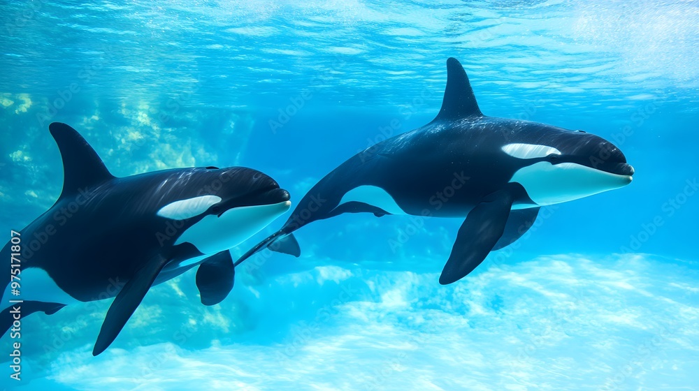 Obraz premium Colorful Killer Whales, Generative AI 