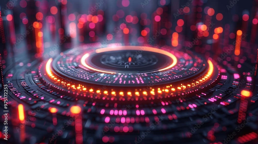 Futuristic Technology Interface: Neon Lights and Circular Design Futuristic Technology Interface: Neon Lights and Circular Design