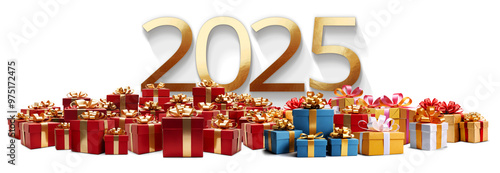 year 2025 golden symbol, 3d...