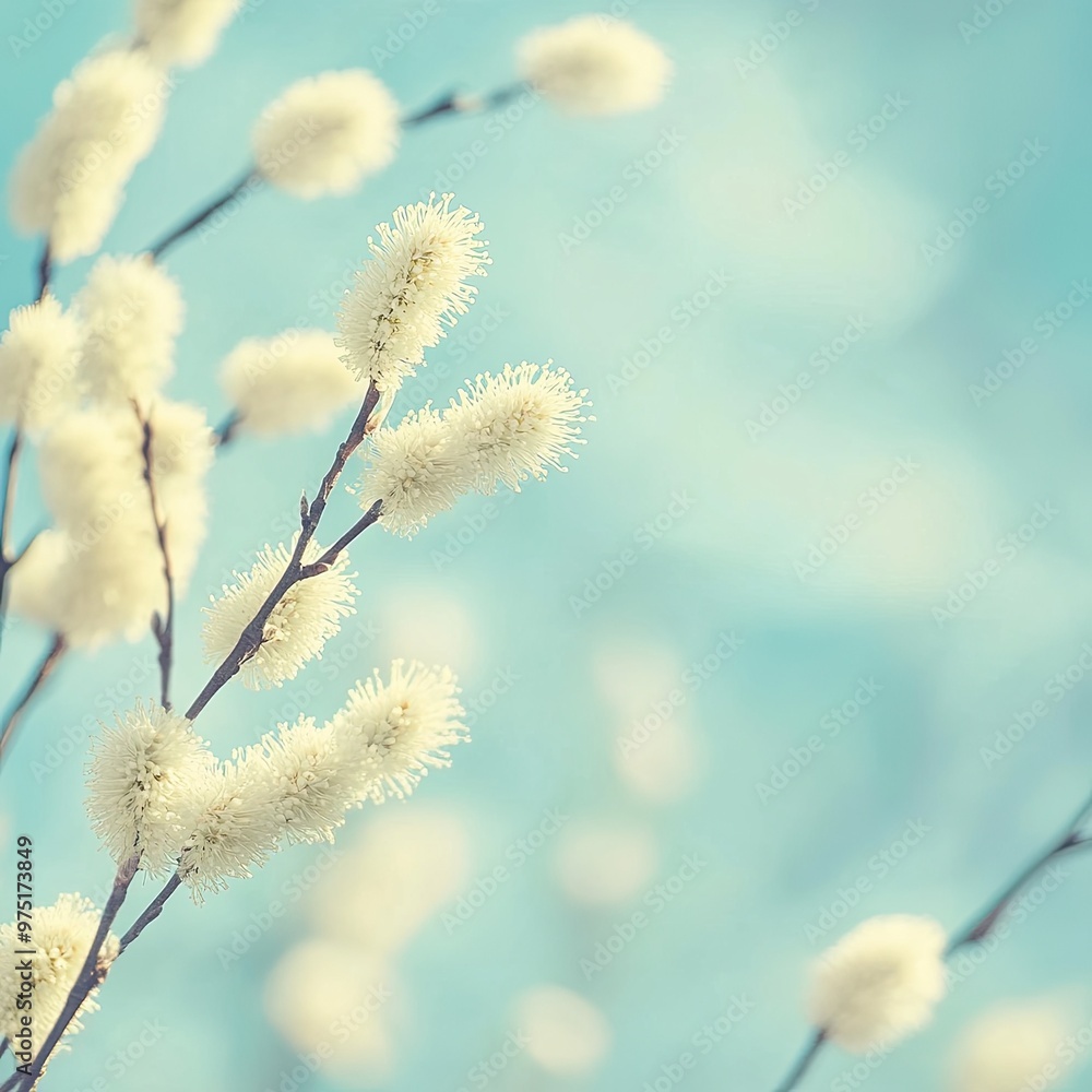 Soft Floral Blooms on a Blue Background Soft Floral Blooms on a Blue Background