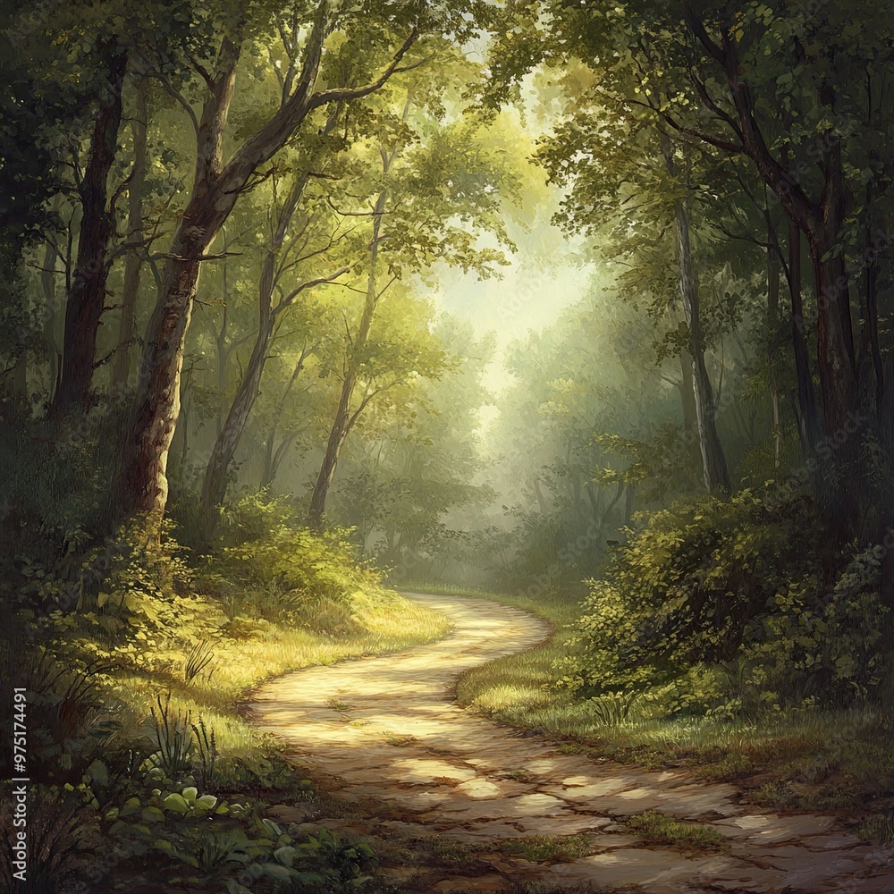 Fototapeta premium Serene Pathway Through Lush Green Forest