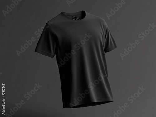 Floating 3D Mockup of a Dark Black T-Shirt Design