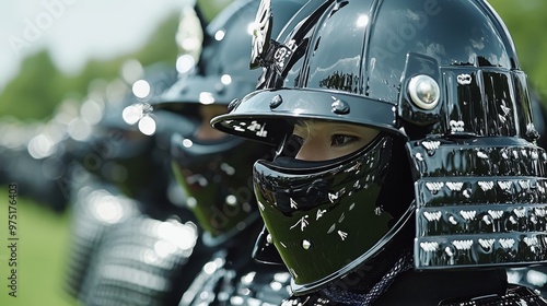 Close Up of a Samurai Warrior s Helmet With Reflection photo