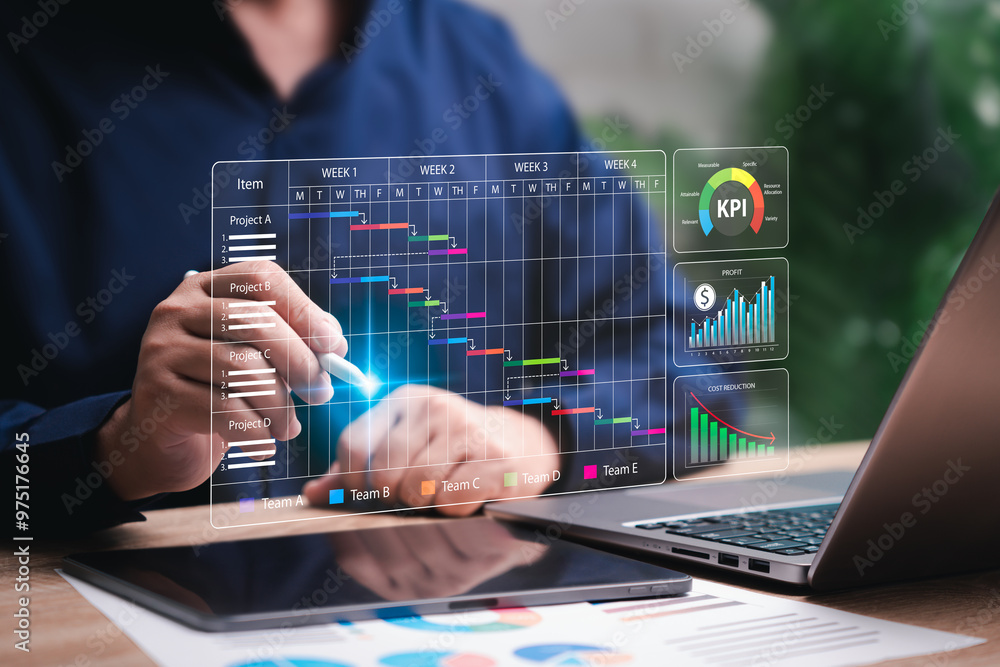 Schedule Data Project schedule and cost planning concept, Businessman analyze ...