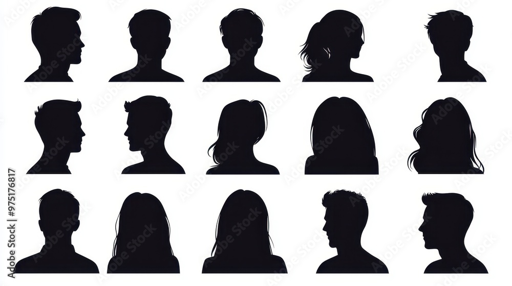 Set of Black and White Human Silhouettes for Profile Pictures Set of Black and White Human Silhouettes for Profile Pictures