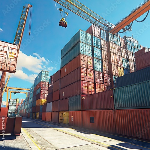 Industrial Shipping Container Yard with Cranes