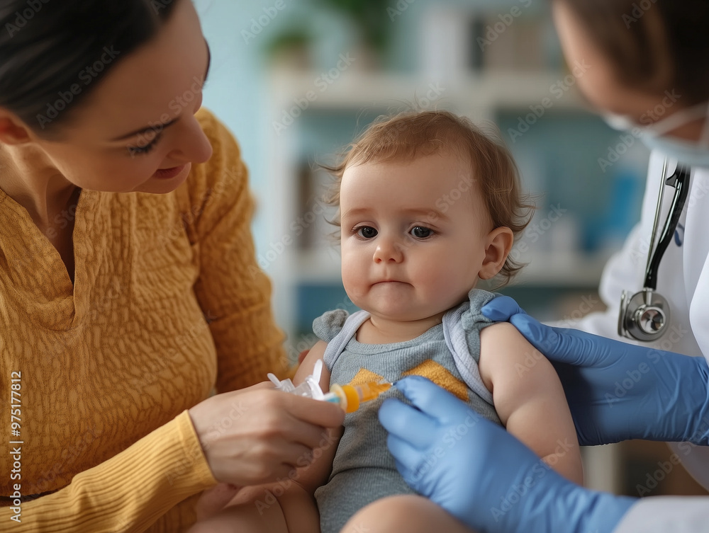 Close-Up of Pediatrician Administering Vaccine to Baby at Doctor's Office Close-Up of Pediatrician Administering Vaccine to Baby at Doctor's Office
