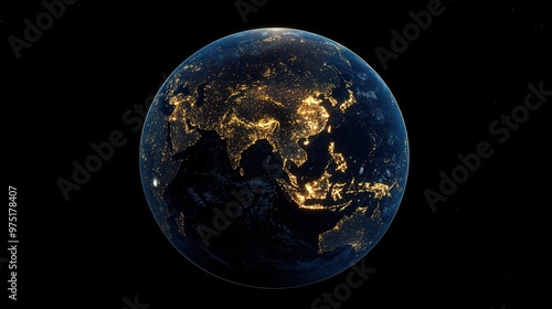 Earth Globe Night Lights Asia Pacific  D Render