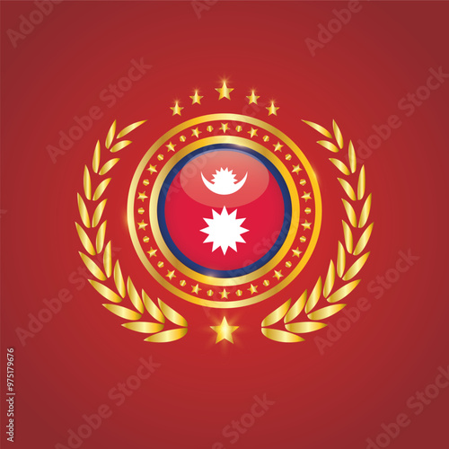 Golden Stamp With Flag. Nepal Flag Stamp. Made in Stamp Isolated in White Background. Royal, Allegiance, Symbol, Vector, Icon, Illustration.
